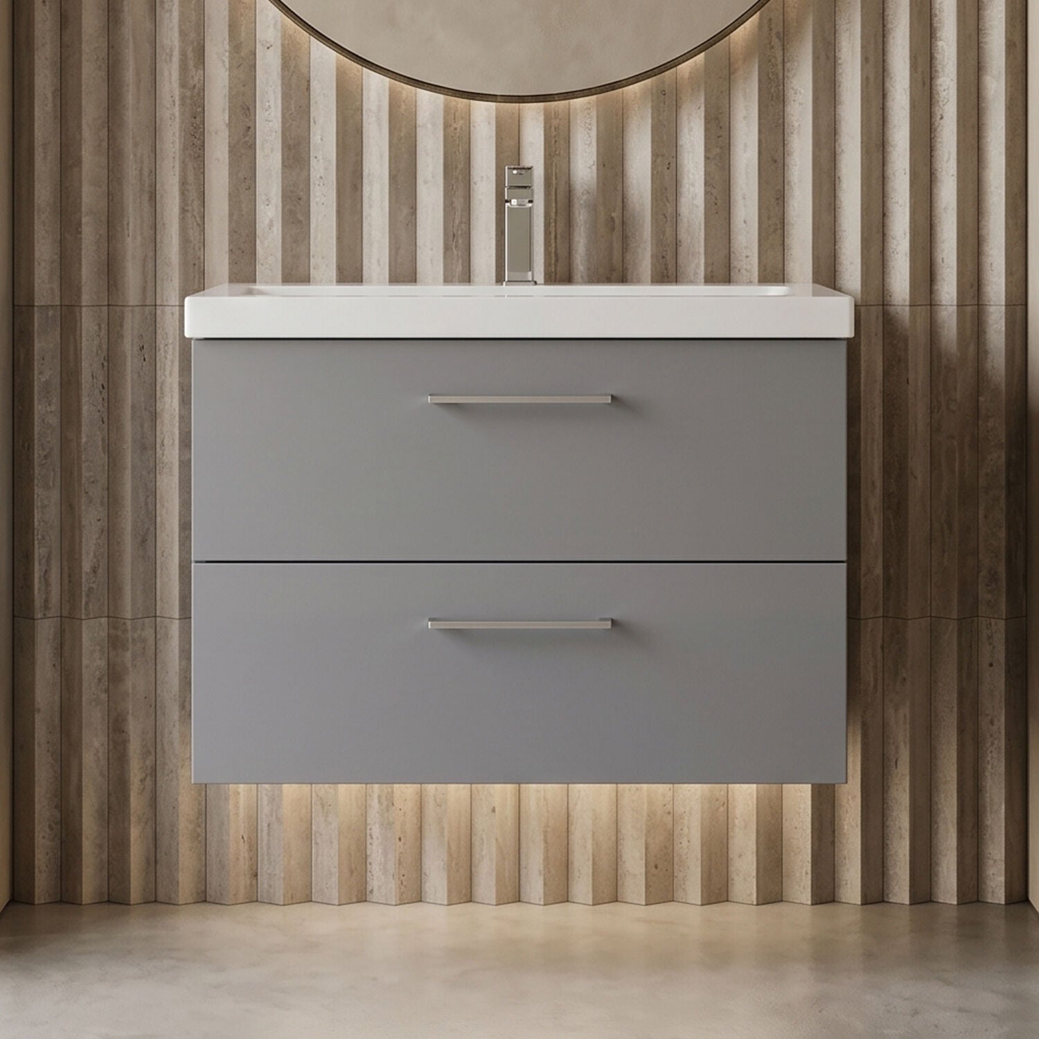 [BFLE2226A] Bramshall Wall Hung 2 Drawer Vanity Unit with Mid-Edge Ceramic Basin - Choice of Colour, Handle Finish and Size - Silo