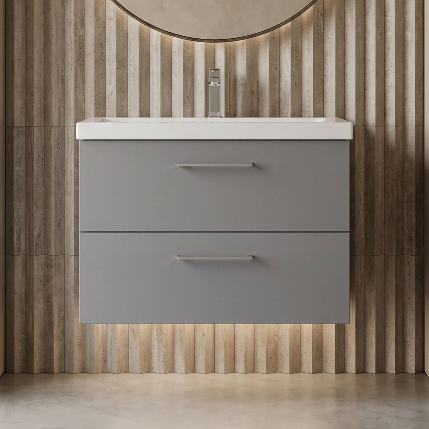 [BFLE2226A] Bramshall Wall Hung 2 Drawer Vanity Unit with Mid-Edge Ceramic Basin - Choice of Colour, Handle Finish and Size - Silo