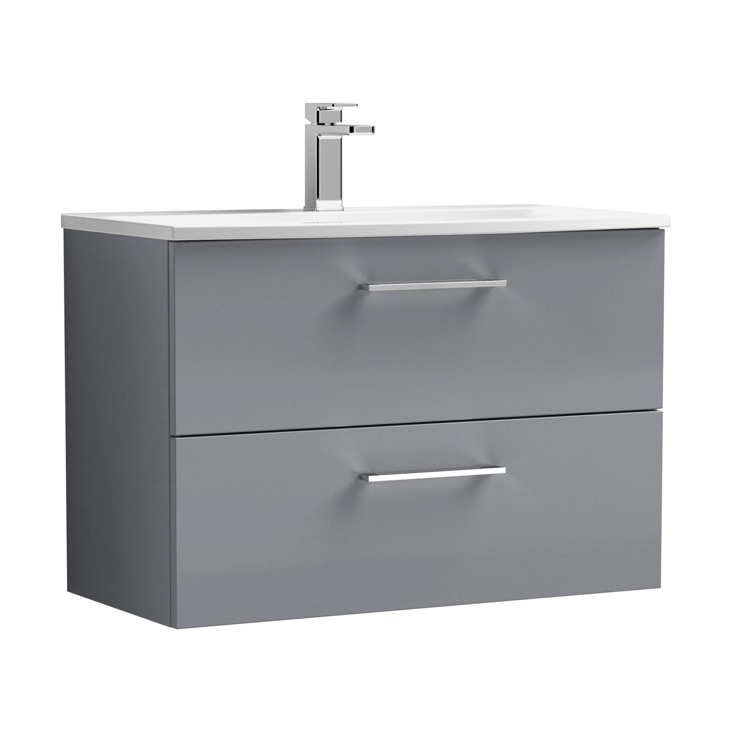 [BFLE2226G] Balterley  Modern Bathroom Wall Hung 2 Soft Close Drawer Vanity Unit & Curved Basin, Satin Grey, 800mm - Cutout