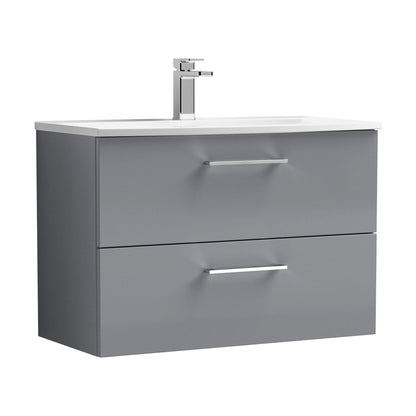 [BFLE2226G] Balterley  Modern Bathroom Wall Hung 2 Soft Close Drawer Vanity Unit & Curved Basin, Satin Grey, 800mm - Cutout