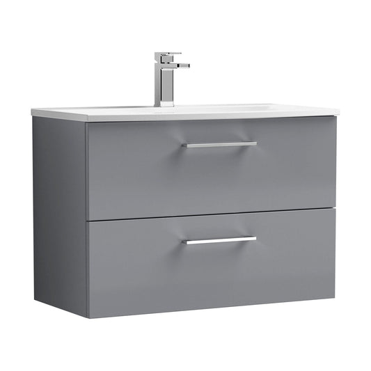 [BFLE2226G] Balterley  Modern Bathroom Wall Hung 2 Soft Close Drawer Vanity Unit & Curved Basin, Satin Grey, 800mm - Cutout