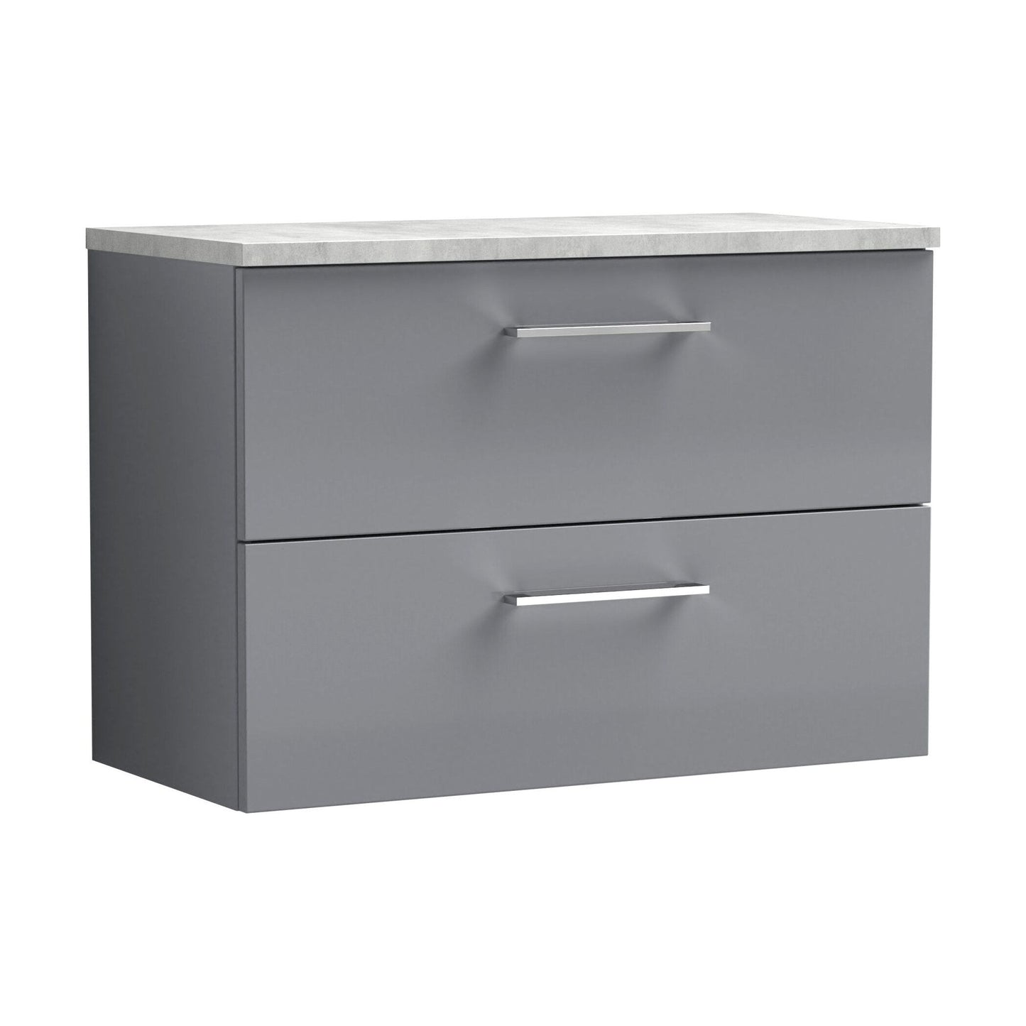 [BFLE2226LBG] Balterley Level 800mm Wall Hung 2 Drawer Vanity Unit with Laminate Worktop for Stylish Compact Bathroom Storage - Satin Grey - Cutout