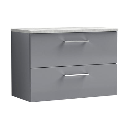 [BFLE2226LBG] Balterley Level 800mm Wall Hung 2 Drawer Vanity Unit with Laminate Worktop for Stylish Compact Bathroom Storage - Satin Grey - Cutout