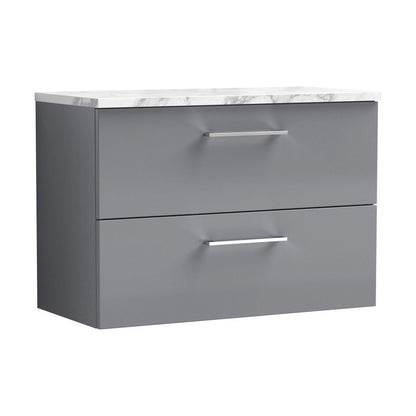[BFLE2226LCM] Balterley Level 800mm Wall Hung 2 Drawer Vanity Unit with Laminate Worktop for Stylish Compact Bathroom Storage Satin Grey - Cutout