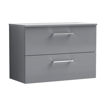[BFLE2226W] Balterley Level Modern Bathroom 800mm Wall Hung 2 Soft Close Drawer Vanity Unit with Worktop, 557 x 805 x 390mm, Satin Grey - Cutout