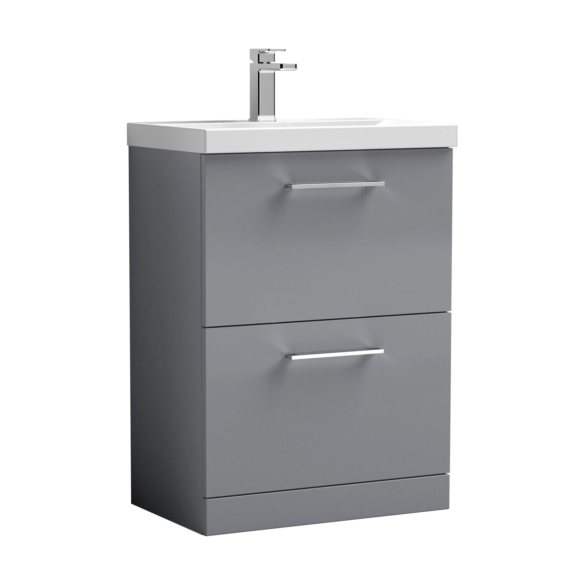 [BFLE2233A] Balterley Modern Bathroom 2 Soft Close Drawer Floor Standing Vanity Unit & Rectangular Mid-Edge Basin, Satin Grey, 600 mm - Cutout