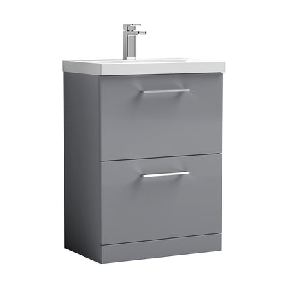 [BFLE2233A] Balterley Modern Bathroom 2 Soft Close Drawer Floor Standing Vanity Unit & Rectangular Mid-Edge Basin, Satin Grey, 600 mm - Cutout