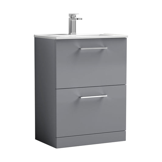 [BFLE2233B] Balterley  Modern Bathroom 2 Soft Close Drawer & Minimalist Floor Standing Vanity Unit Basin, Satin Grey, 440mm - Cutout