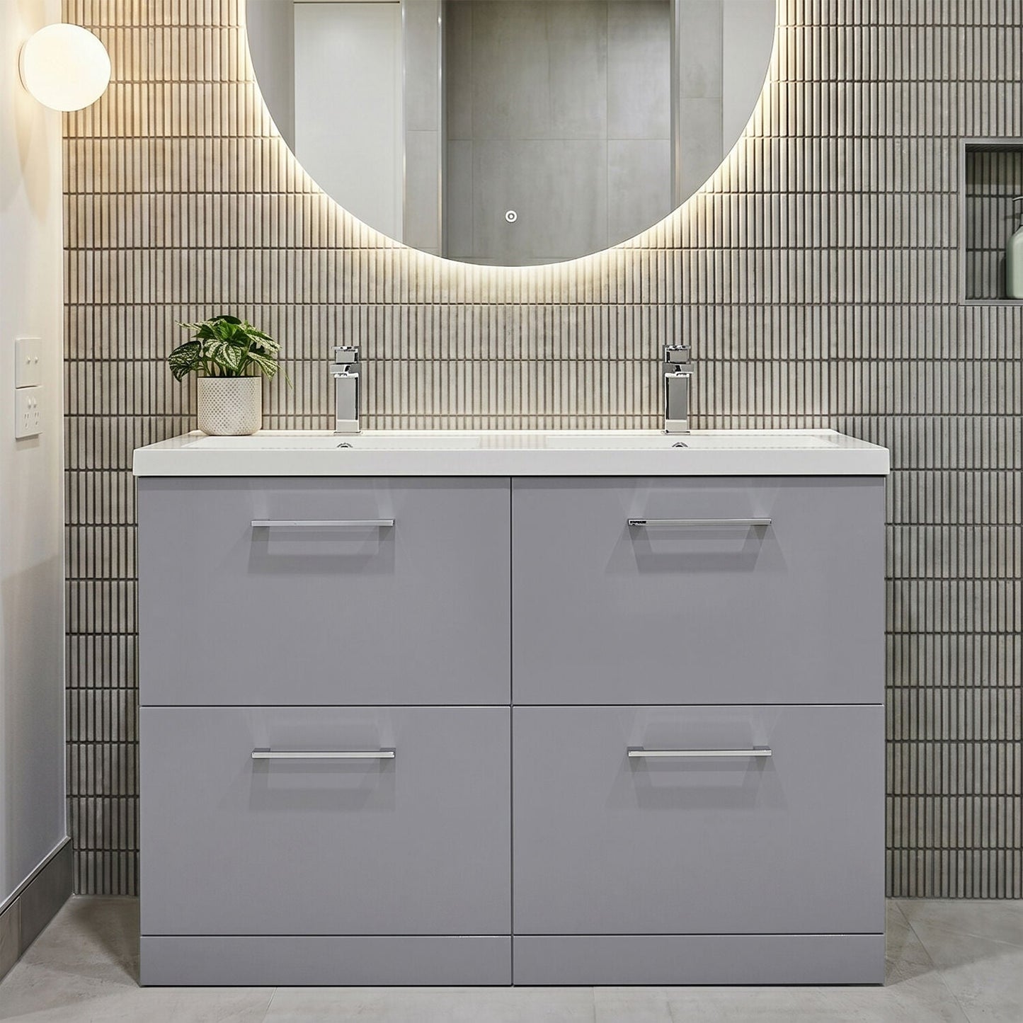 [BFLE2233C2] Balterley Level 1200mm Floor Standing 4 Drawer Vanity Unit with Double Basin, Handles & Overflow for Bathroom Storage Gloss White - Silo