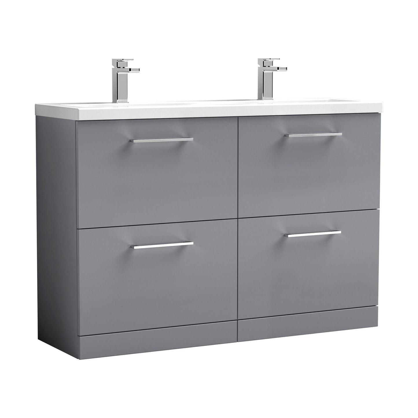 [BFLE2233F2] Balterley Level 1200mm Floor Standing 4 Drawer Vanity Unit with Double Basin, Handles & Overflow for Bathroom Storage Gloss White - Cutout