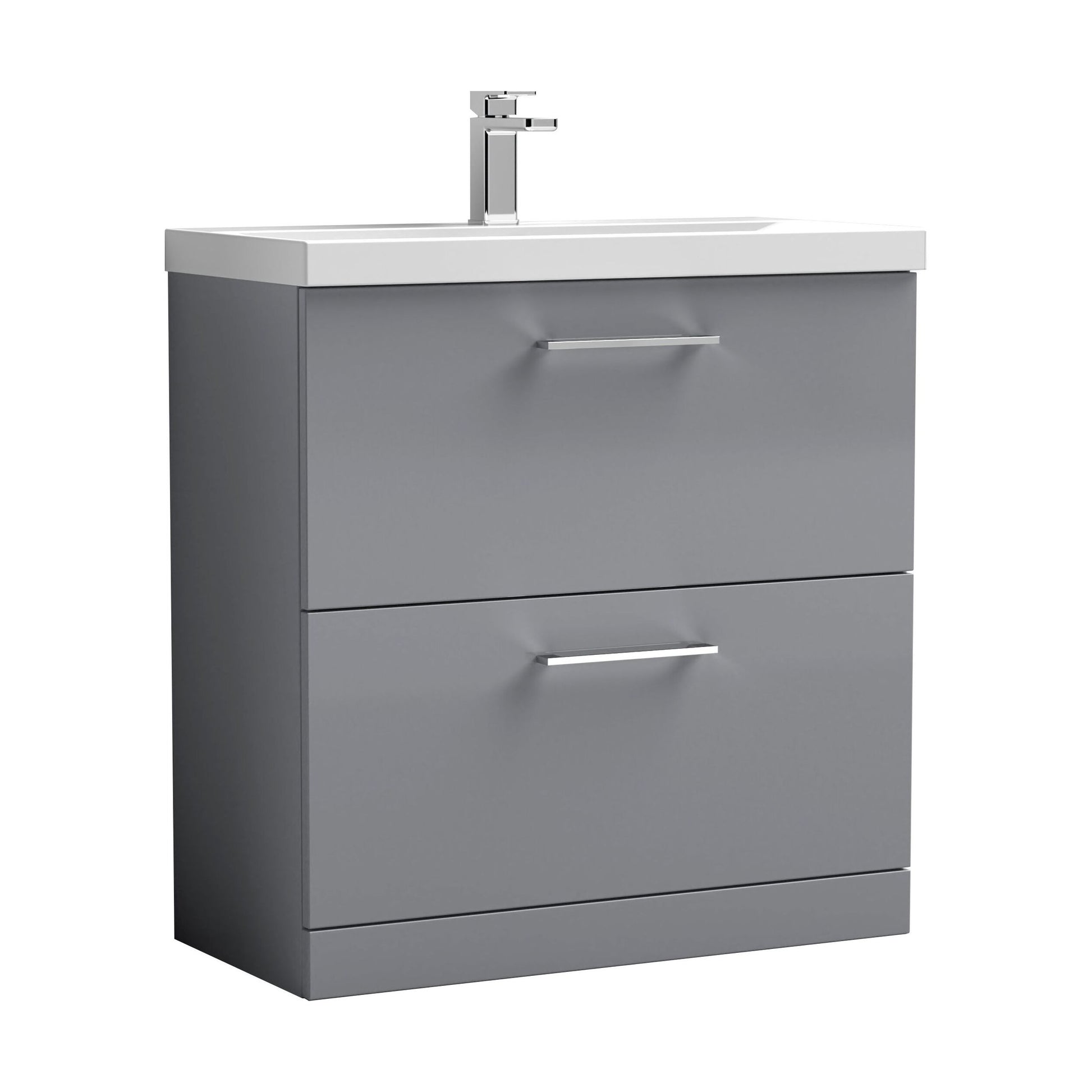 [BFLE2235A] Balterley Contemporary Bathroom Floor Standing 2 Drawer Vanity Unit & Mid-Edge Ceramic Basin, Satin Grey, 800 mm - Cutout