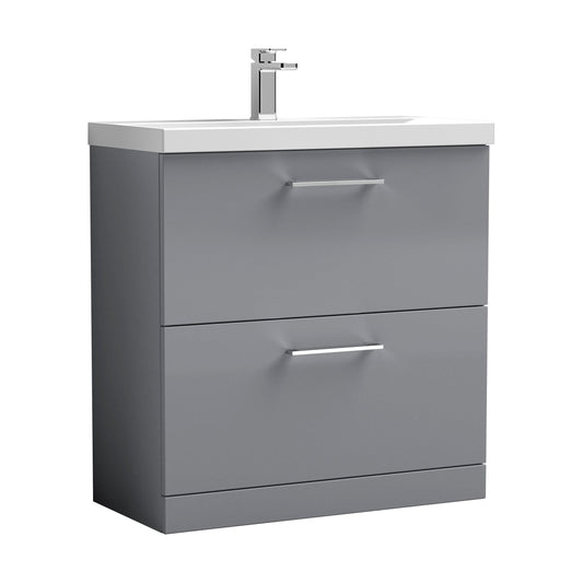 [BFLE2235A] Balterley Contemporary Bathroom Floor Standing 2 Drawer Vanity Unit & Mid-Edge Ceramic Basin, Satin Grey, 800 mm - Cutout