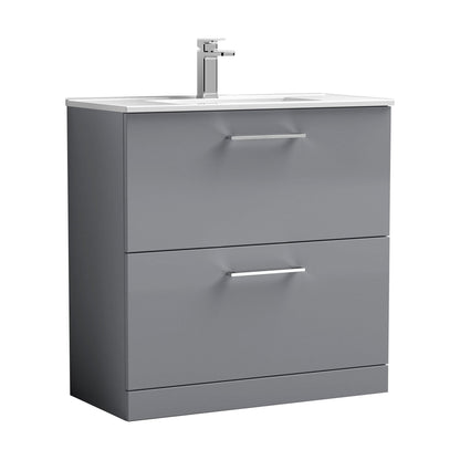 [BFLE2235B] Balterley  Modern Bathroom 2 Soft Close Drawer & Minimalist Floor Standing Vanity Unit Basin, Satin Grey, 435mm - Cutout