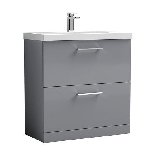 [BFLE2235D] Balterley  Contemporary Bathroom 2 Soft Close Drawer & Thin-Edge Floor Standing Vanity Unit Basin, Satin Grey, 800mm - Cutout