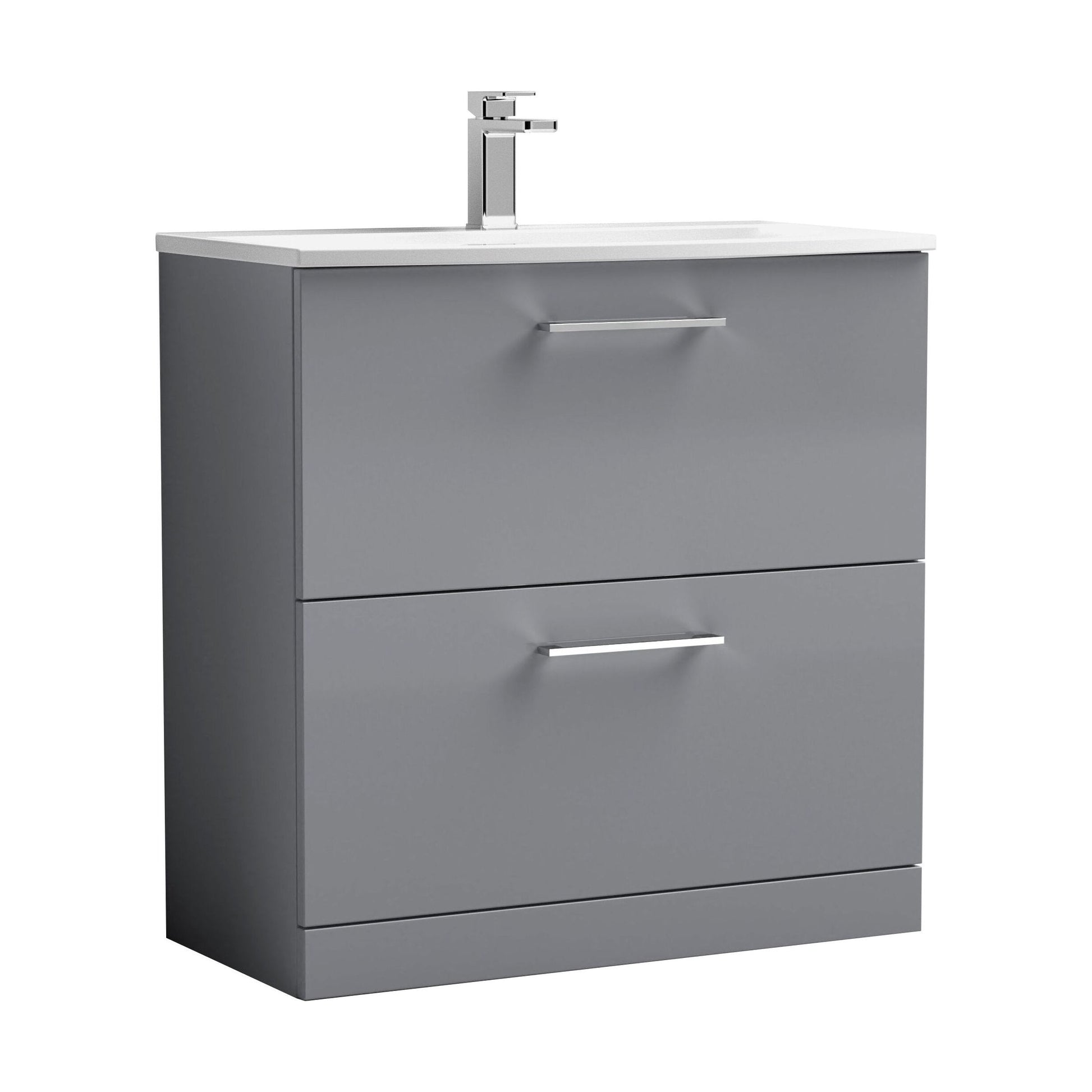 [BFLE2235G] Balterley  Modern Bathroom Floor Standing 2 Soft Close Drawer Vanity Unit & Curved Basin, Satin Grey, 800mm - Cutout