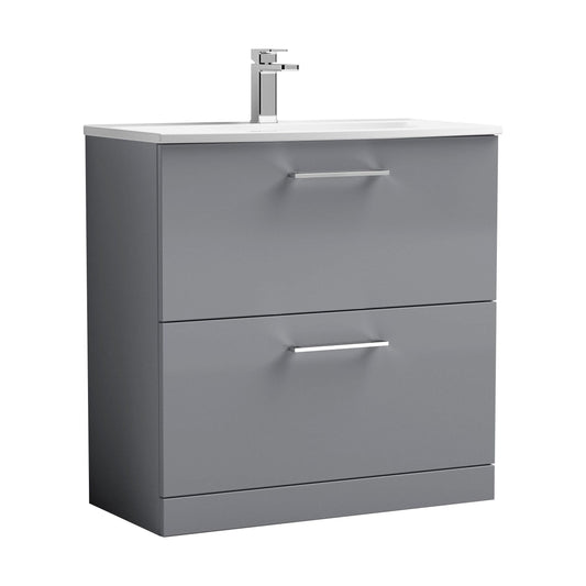 [BFLE2235G] Balterley  Modern Bathroom Floor Standing 2 Soft Close Drawer Vanity Unit & Curved Basin, Satin Grey, 800mm - Cutout