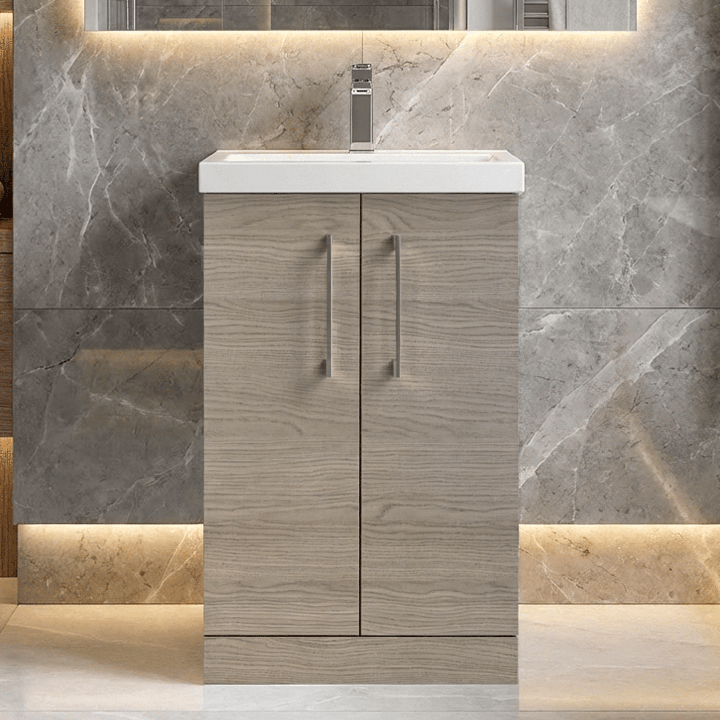 [BFLE2501A] Contemporary Floor Standing Vanity Unit with Mid-Edge Basin, Choice of Size - Silo