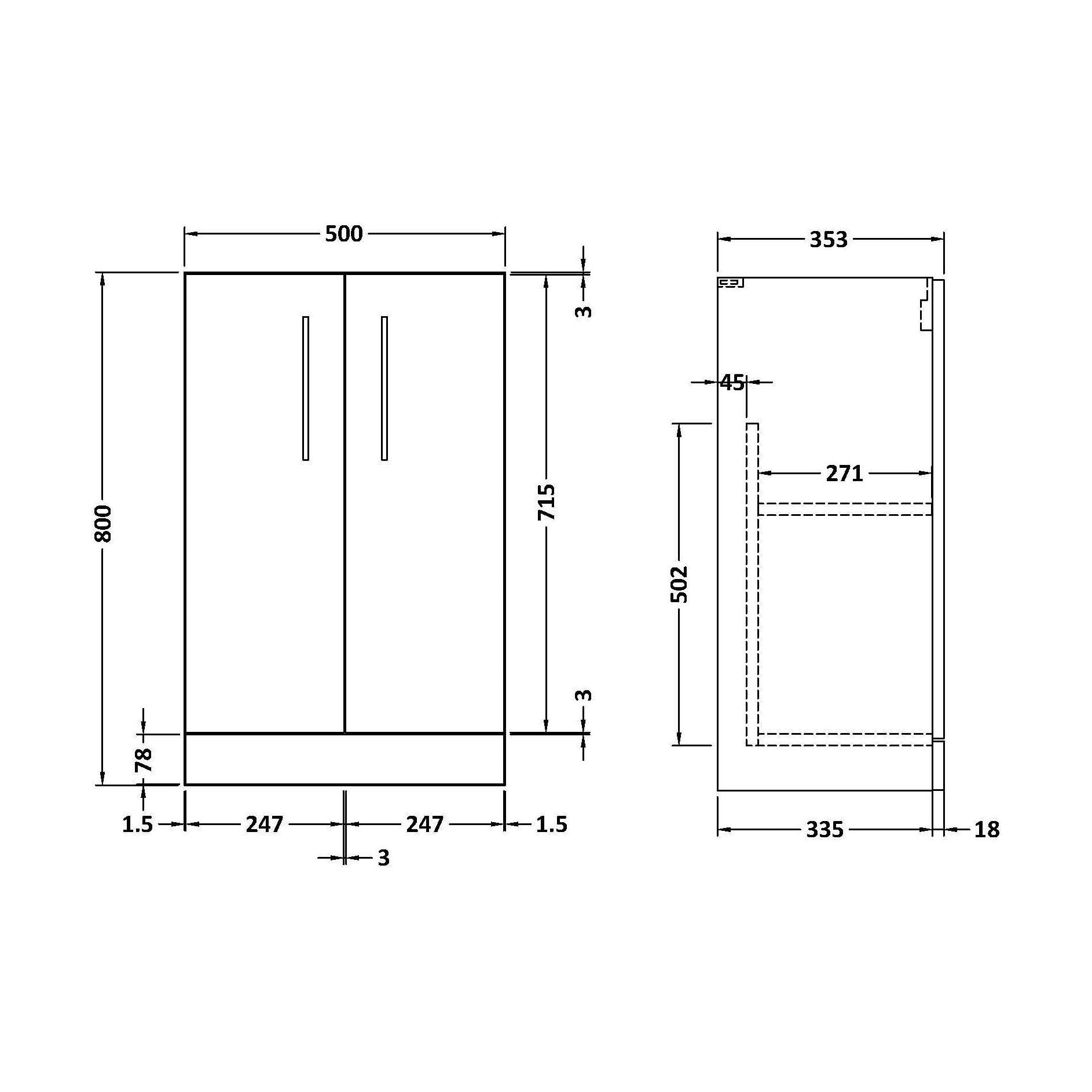 [BFLE2501C] 500 FS 2-DOOR UNIT (335 Deep) - Technical Drawing