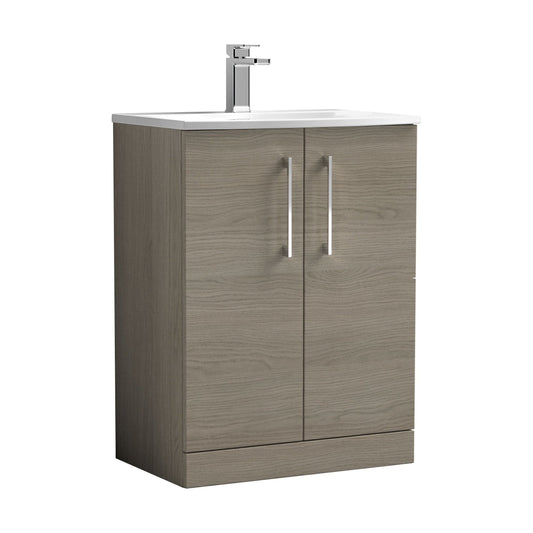 [BFLE2503G] Balterley  Modern Bathroom Floor Standing 2 Soft Close Door Vanity Unit & Curved Basin, Solace Oak, 600mm - Cutout