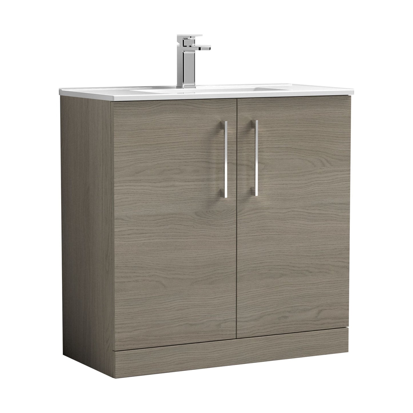 [BFLE2505B] Balterley  Contemporary Bathroom Floor Standing 2-Door Vanity Unit & Minimalist Basin, Solace Oak, 800mm - Cutout