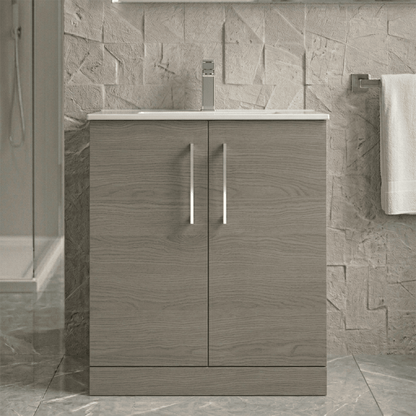 [BFLE2505B] Balterley  Contemporary Bathroom Floor Standing 2-Door Vanity Unit & Minimalist Basin, Solace Oak, 800mm - Silo