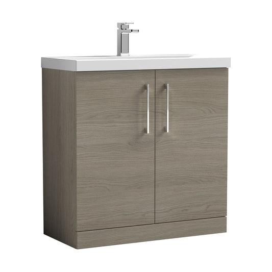 [BFLE2505D] Balterley  Contemporary Bathroom 2 Soft Close Door & Thin-Edge Floor Standing Vanity Unit Basin, Solace Oak, 800mm - Cutout