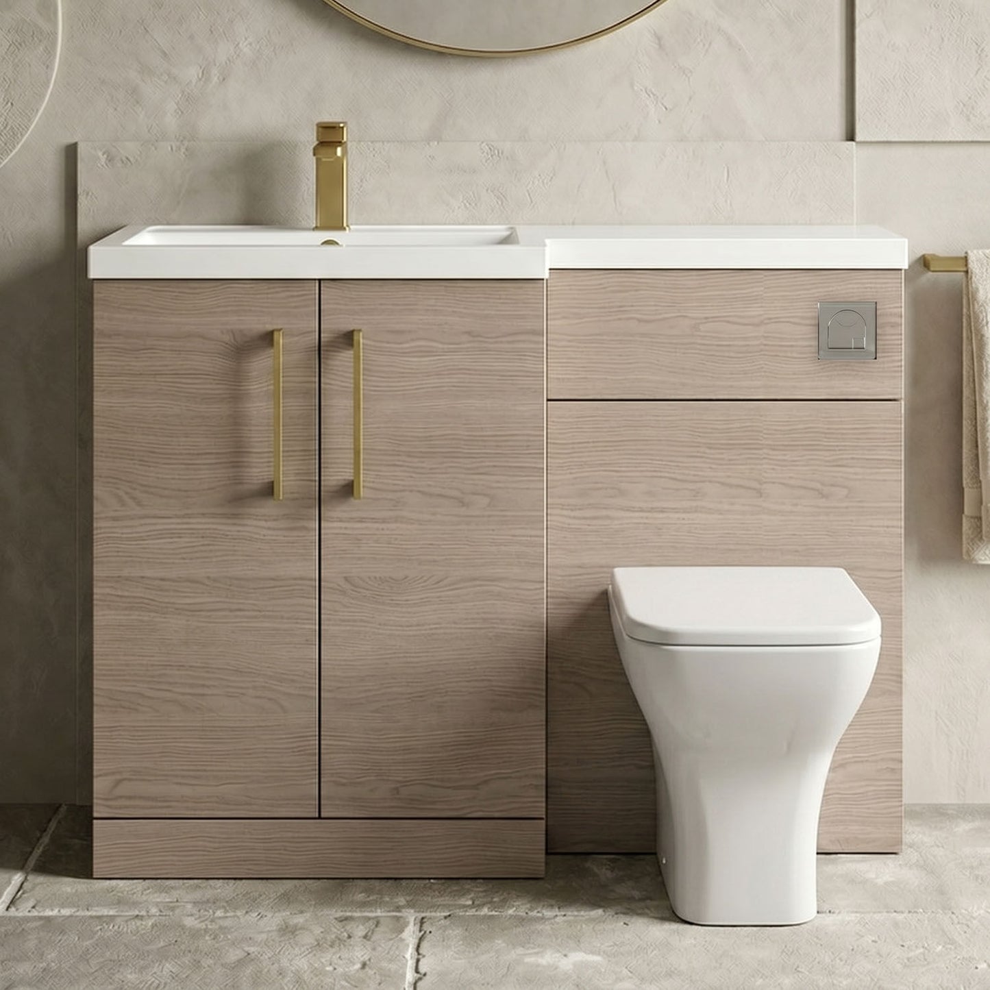 [BFLE2511LH017] Bramshall Combination Vanity Unit with Basin & WC, Left Hand, 1100mm x 390mm - Choice of Colour and Handle Finish - Silo