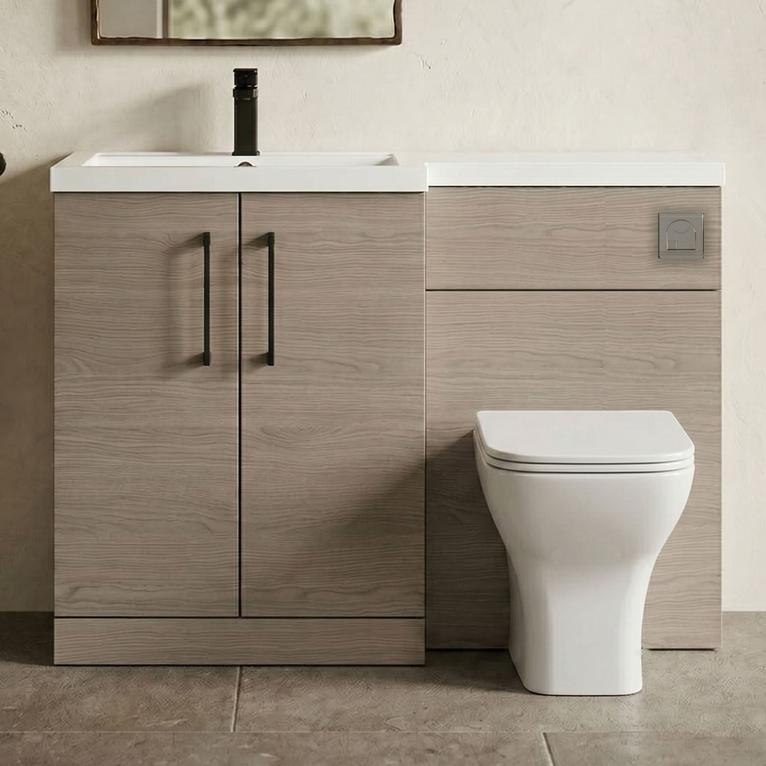 [BFLE2511LH018] Bramshall Combination Vanity Unit with Basin & WC, Left Hand, 1100mm x 390mm - Choice of Colour and Handle Finish - Silo
