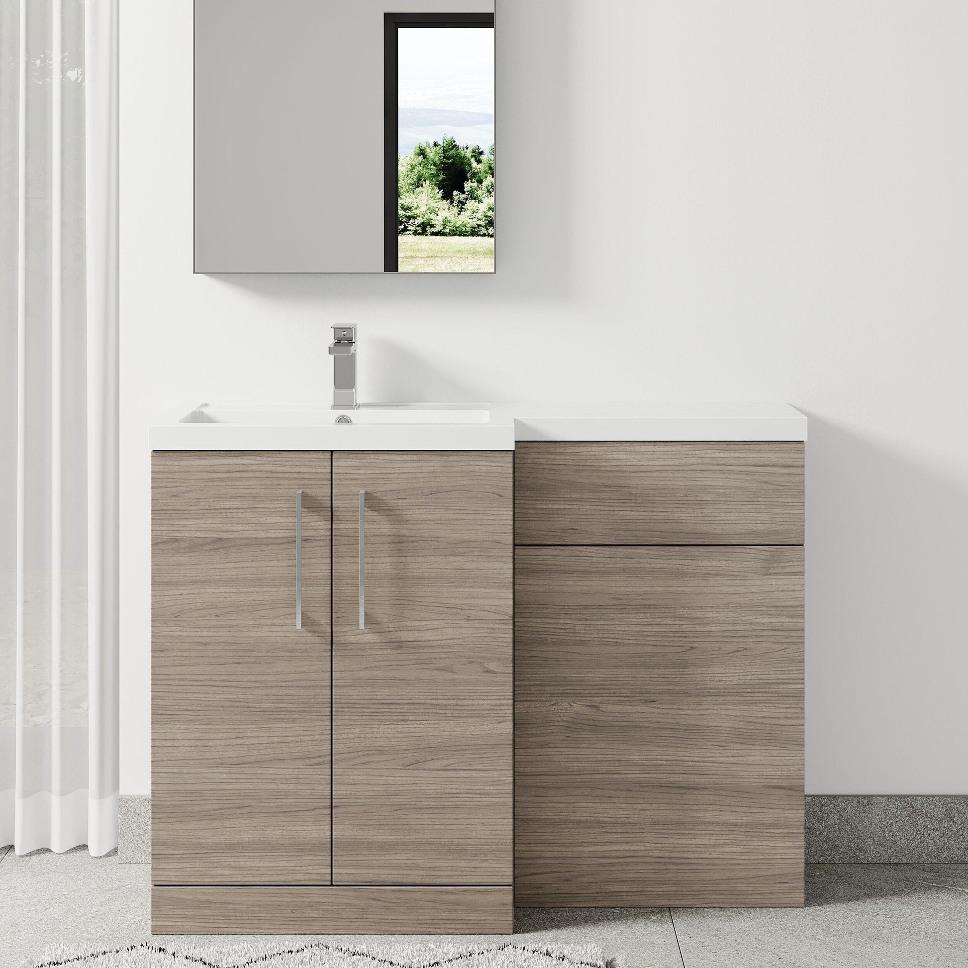 [BFLE2511L] Bramshall Combination Vanity Unit with Basin & WC, Left Hand, 1100mm x 390mm - Choice of Colour and Handle Finish - Lifestyle 1