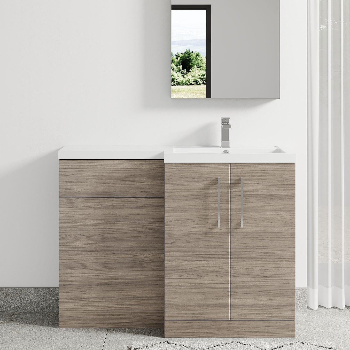 [BFLE2511R] Bramshall Combination Vanity Unit with Basin & WC, Right Hand, 1100mm x 390mm - Choice of Colour and Handle Finish - Lifestyle 1