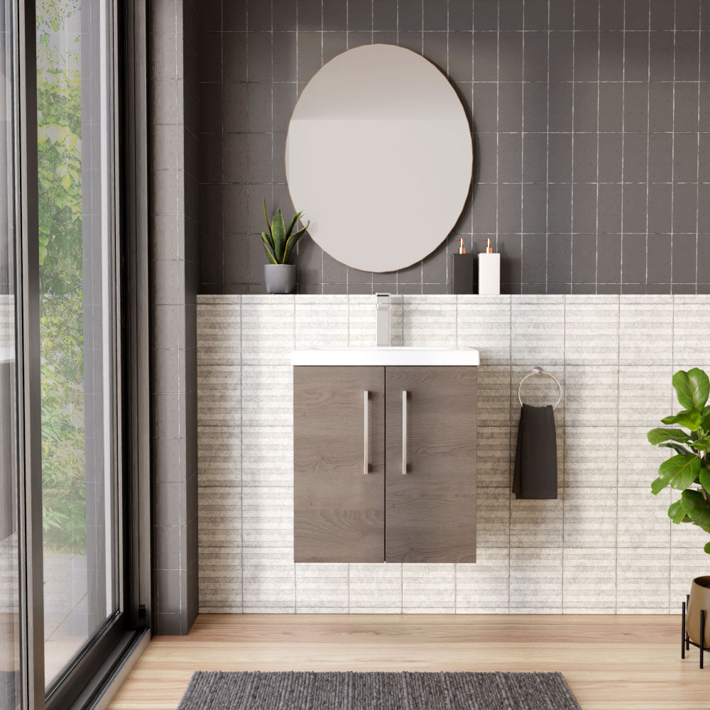 [BFLE2521A] Bramshall Contemporary 2 Door Wall Hung Vanity Basin Unit with Mid-Edge Basin, Choice of Size and Colour - Lifestyle 1