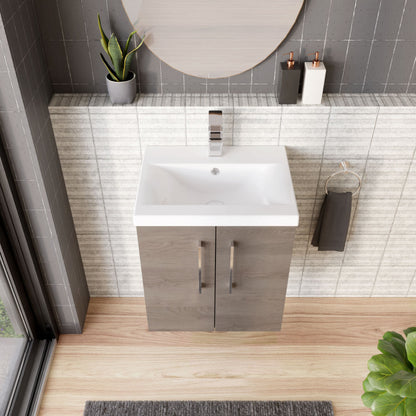 [BFLE2521A] Bramshall Contemporary 2 Door Wall Hung Vanity Basin Unit with Mid-Edge Basin, Choice of Size and Colour - Lifestyle 2