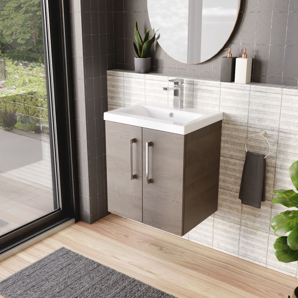 [BFLE2521A] Bramshall Contemporary 2 Door Wall Hung Vanity Basin Unit with Mid-Edge Basin, Choice of Size and Colour - Lifestyle 3