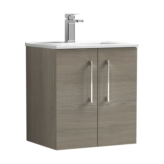 [BFLE2521B] Balterley Level Contemporary Bathroom 2 Soft Close Door & Minimalist Wall Hung Vanity Unit Basin, Solace Oak, 500mm - Cutout