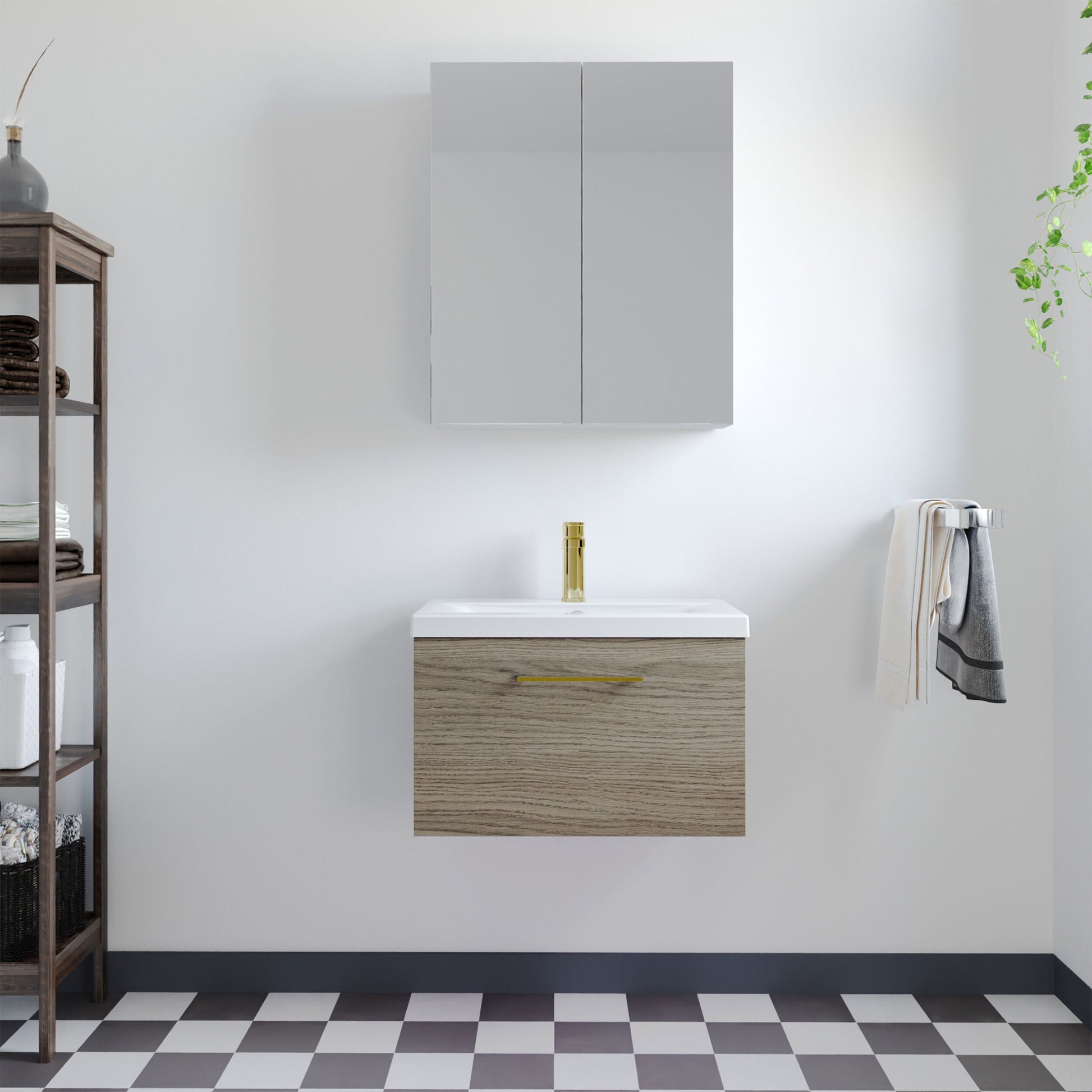 [BFLE2522AH017] Bramshall Wall Hung 1 Drawer Vanity Unit with Mid-Edge Ceramic Basin - Choice of Colour, Handle Finish and Size - Lifestyle 1
