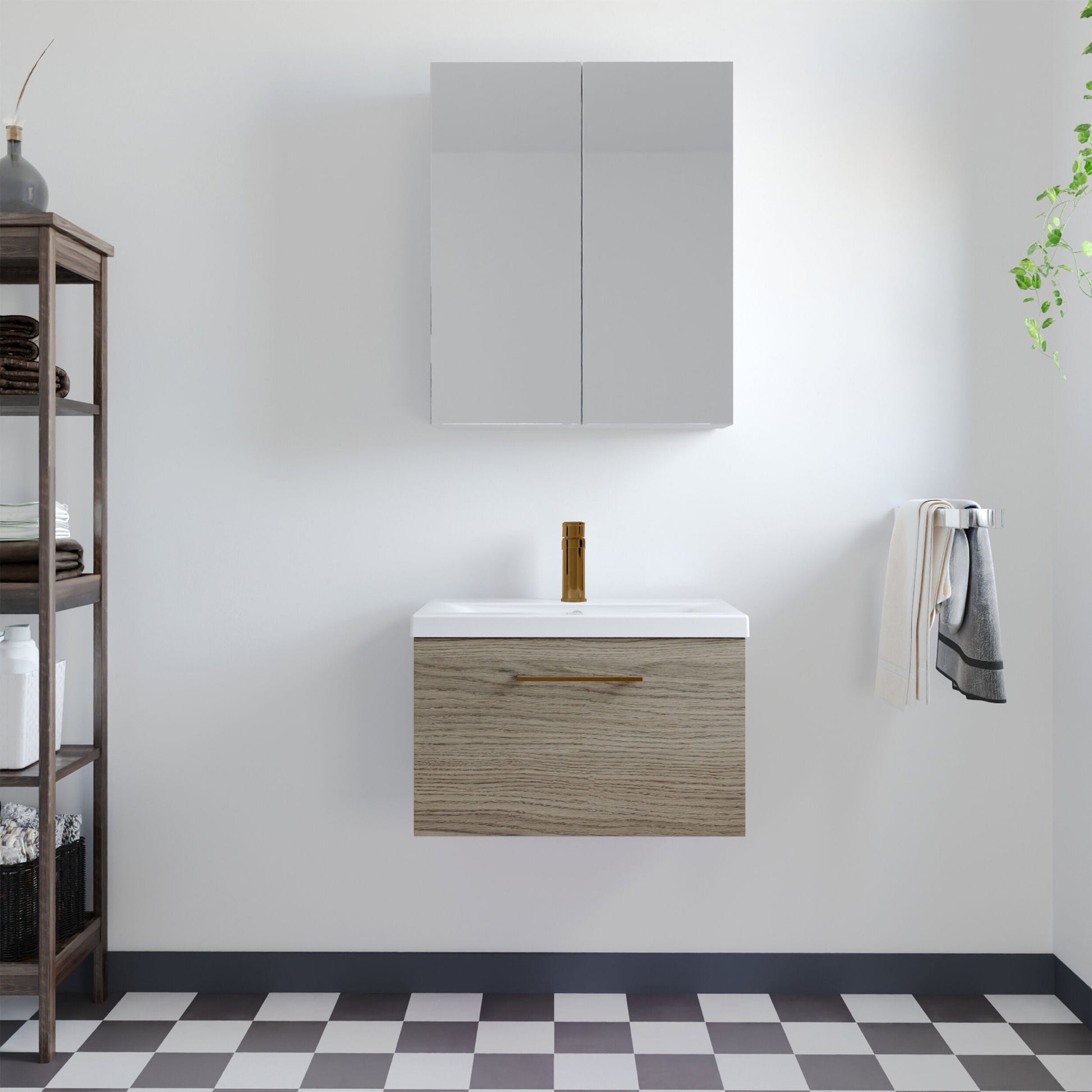[BFLE2522AH1516] Bramshall Wall Hung 1 Drawer Vanity Unit with Mid-Edge Ceramic Basin - Choice of Colour, Handle Finish and Size - Lifestyle 1