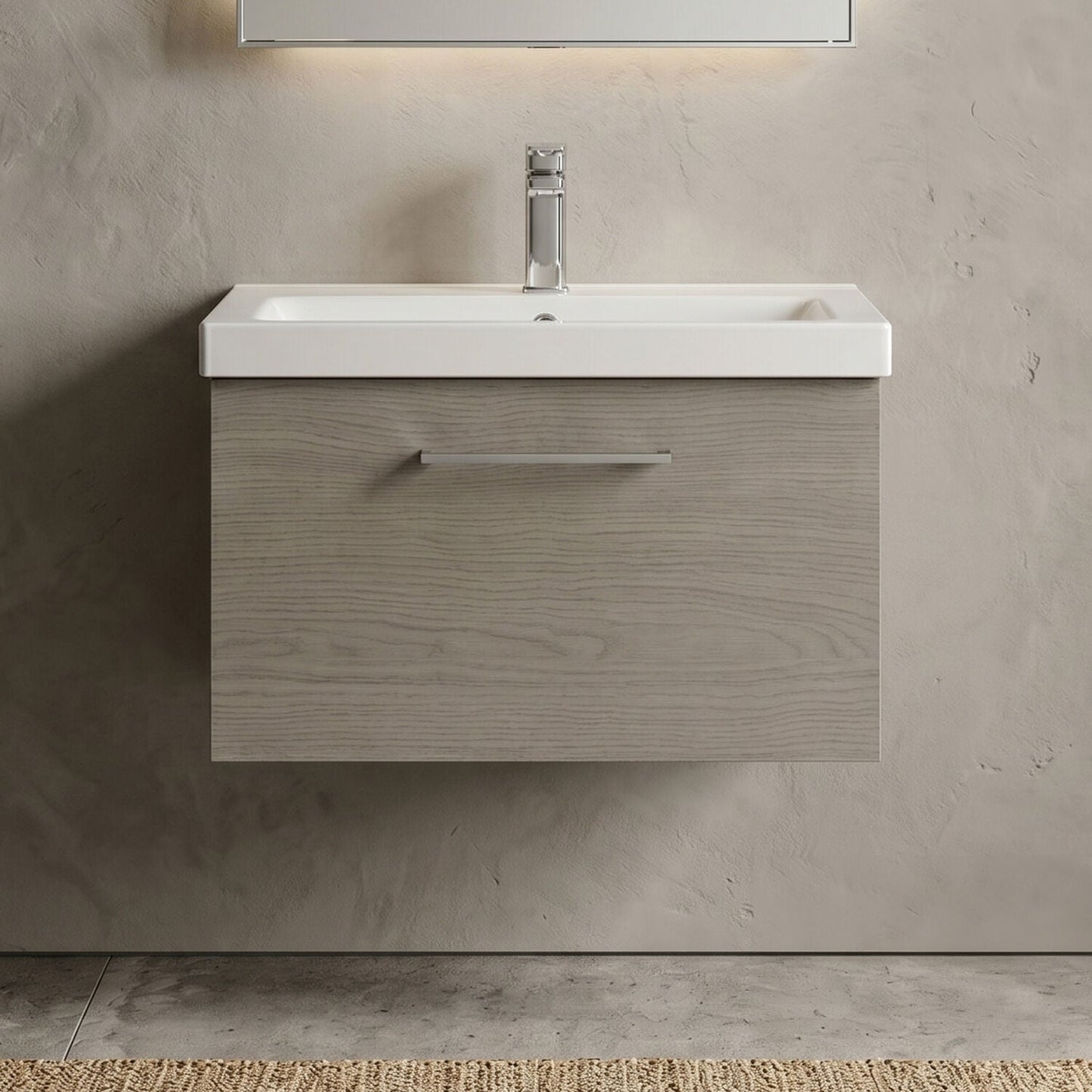 [BFLE2522A] Bramshall Wall Hung 1 Drawer Vanity Unit with Mid-Edge Ceramic Basin - Choice of Colour, Handle Finish and Size - Silo