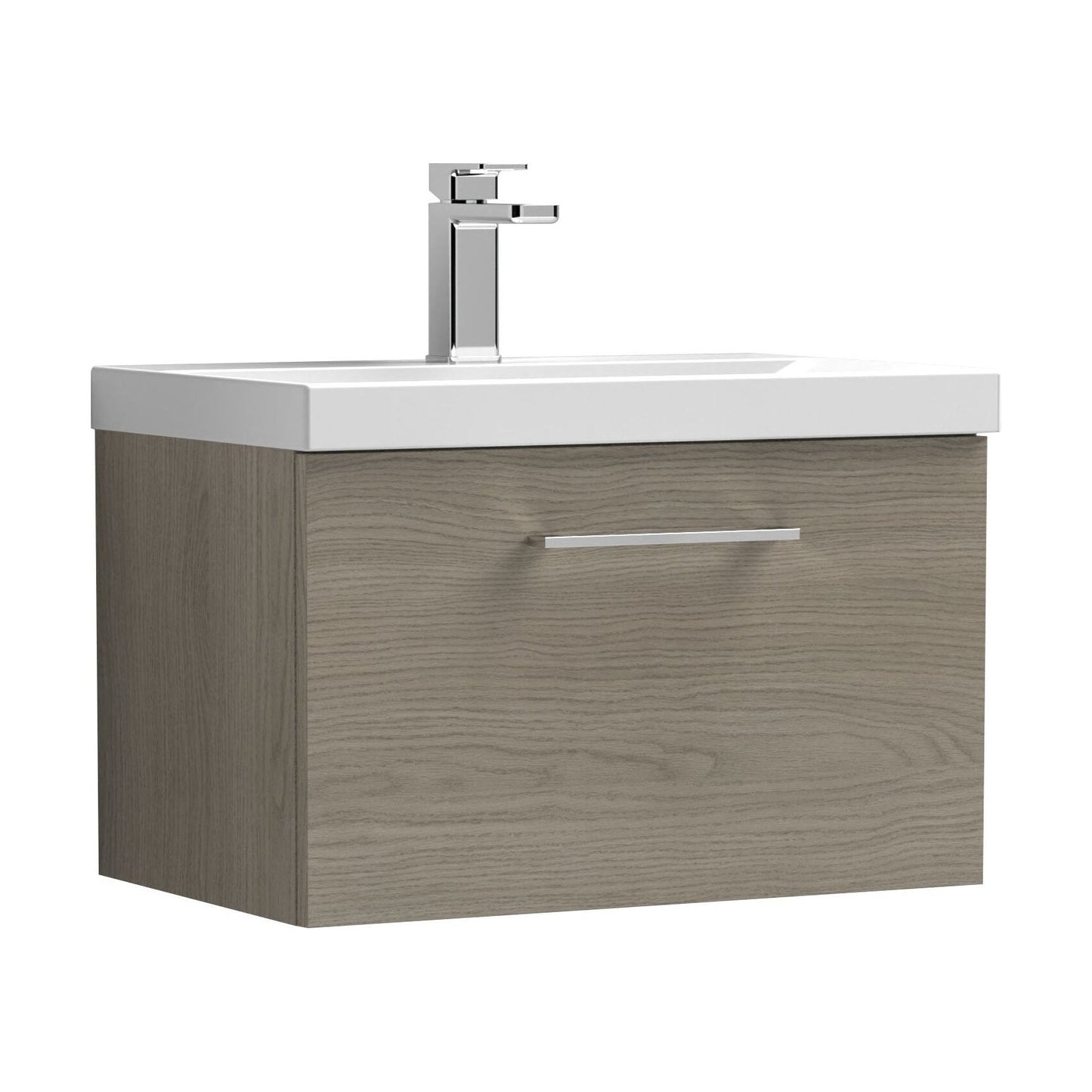 [BFLE2522D] Balterley  Wall Hung 1 Soft Close Drawer & Thin-Edge Bathroom Vanity Unit Basin, Solace Oak, 600mm - Cutout