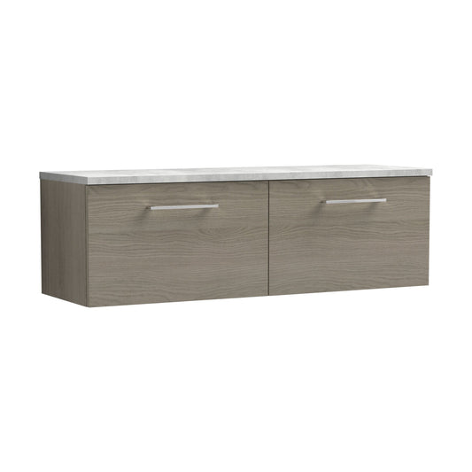[BFLE2522LBG2] Balterley Level 1200mm Wall Hung 2 Drawer Vanity Unit & Laminate Worktop for Spacious Natural-Wood Bathroom Storage - Solace Oak - Cutout
