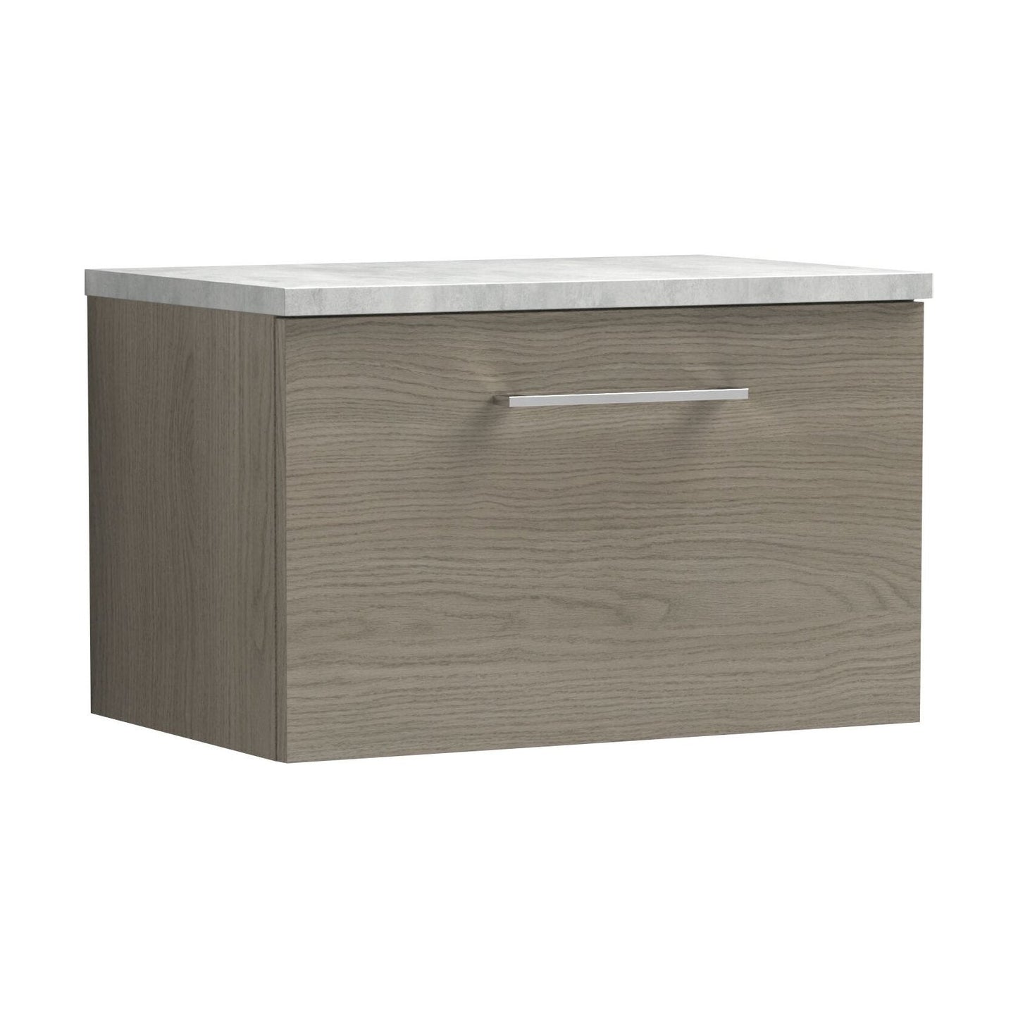 [BFLE2522LBG] Balterley Level 600mm Wall Hung 1 Drawer Vanity Unit with Laminate Worktop for Compact Natural-Wood Bathroom Storage - Solace Oak - Cutout