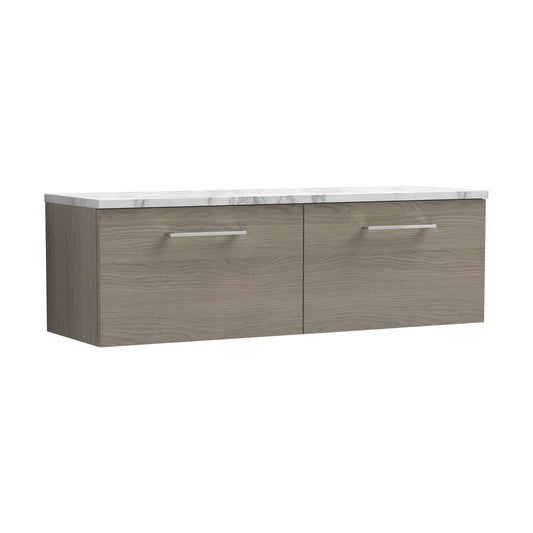 [BFLE2522LCM2] Balterley Level 1200mm Wall Hung 2 Drawer Vanity Unit & Laminate Worktop for Spacious Natural-Wood Bathroom Storage Solace Oak - Cutout