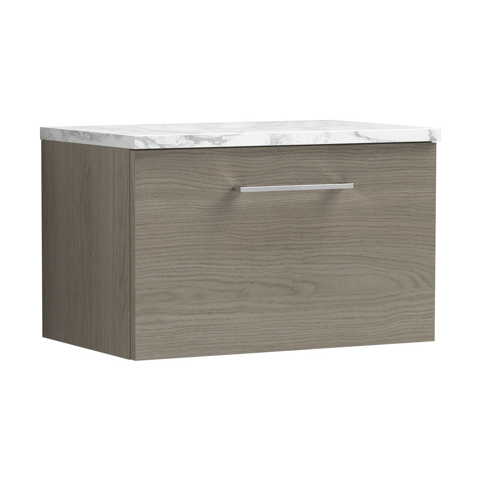 [BFLE2522LCM] Balterley Level 600mm Wall Hung 1 Drawer Vanity Unit with Laminate Worktop for Compact Natural-Wood Bathroom Storage Solace Oak - Cutout