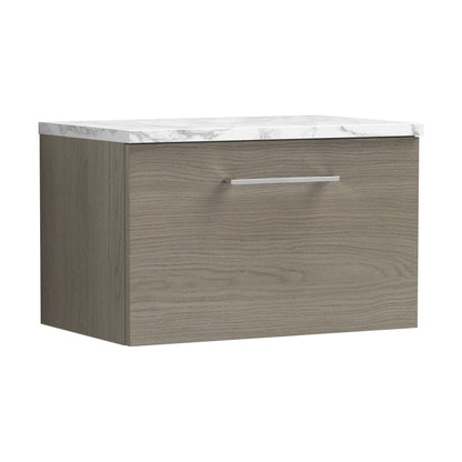 [BFLE2522LCM] Balterley Level 600mm Wall Hung 1 Drawer Vanity Unit with Laminate Worktop for Compact Natural-Wood Bathroom Storage Solace Oak - Cutout