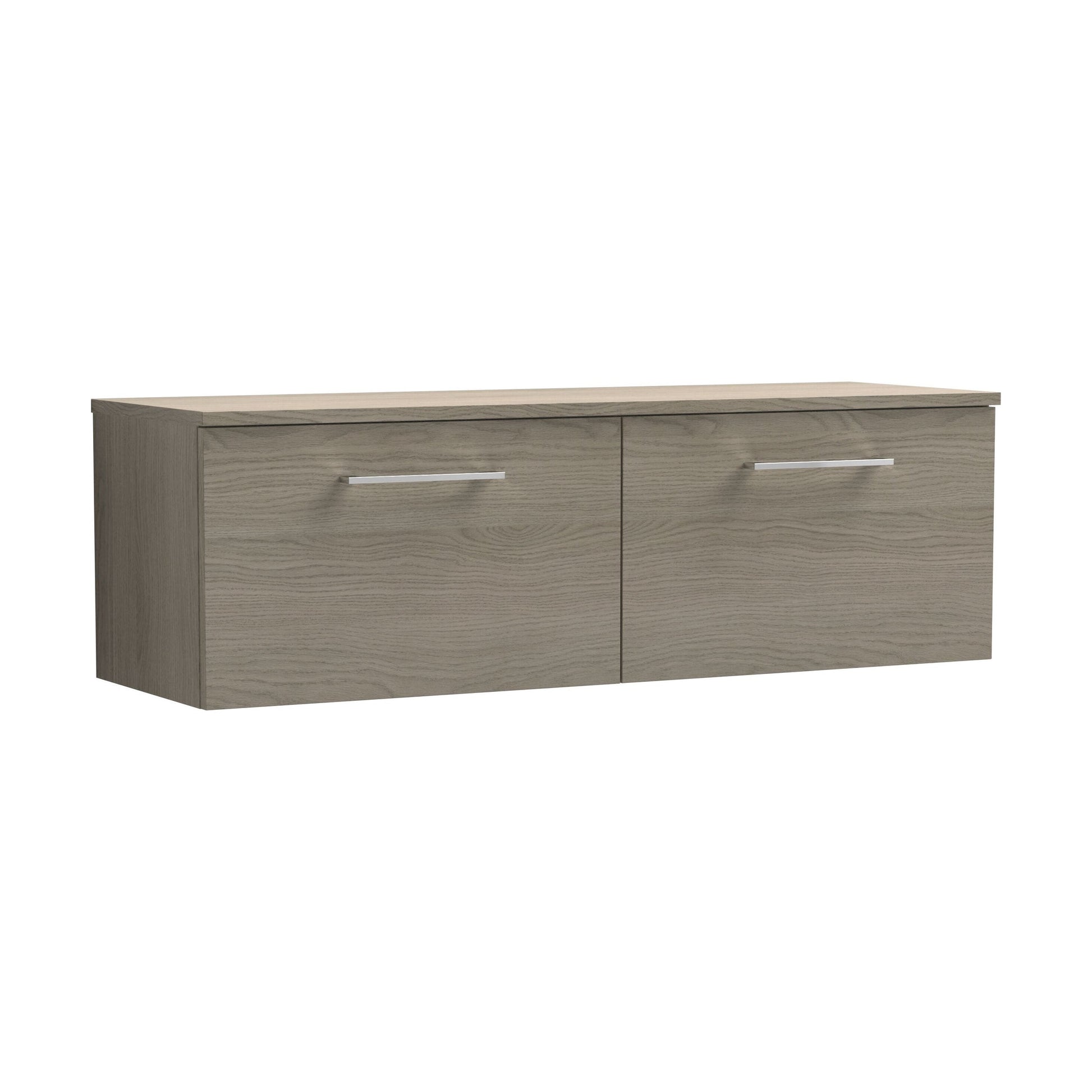[BFLE2522W2] Balterley Level 1200mm Wall Hung 2 Drawer Vanity Unit with Worktop - Solace Oak Natural Wood-grain Finish - Cutout