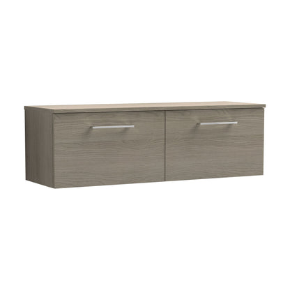 [BFLE2522W2] Balterley Level 1200mm Wall Hung 2 Drawer Vanity Unit with Worktop - Solace Oak Natural Wood-grain Finish - Cutout