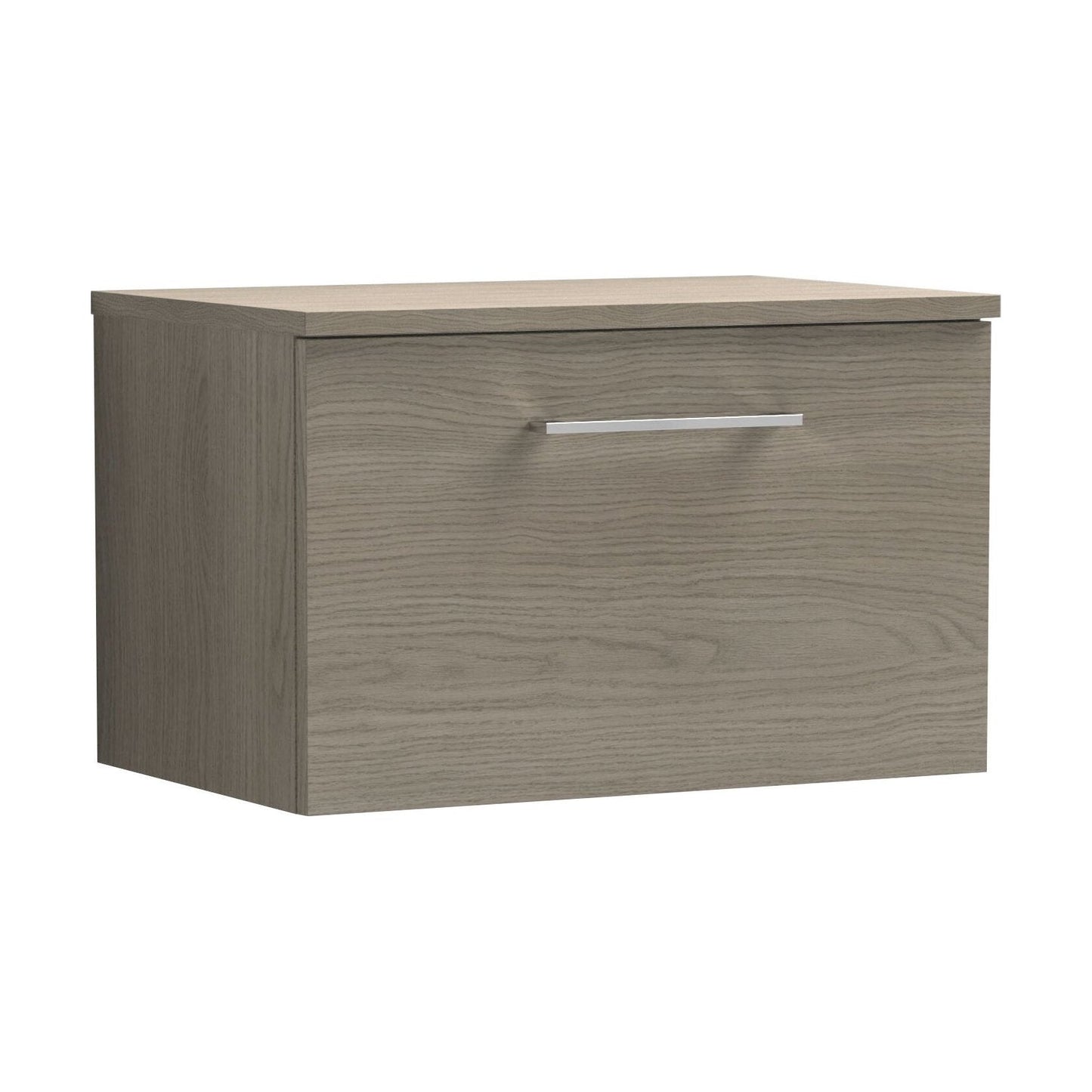 [BFLE2522W] Balterley Level 600mm Wall Hung 1 Drawer Vanity Unit with Worktop - Solace Oak Natural Wood-grain Finish - Cutout