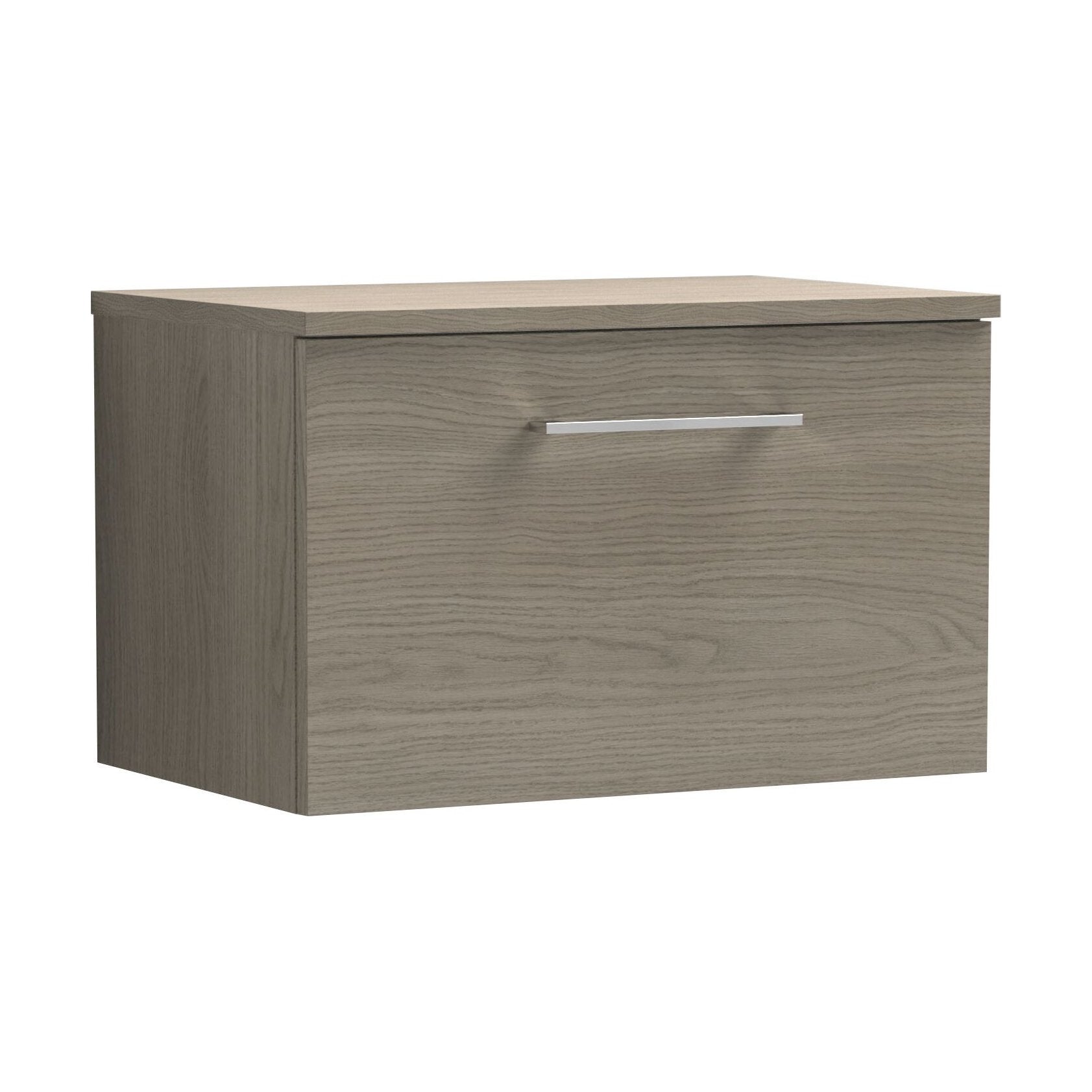 [BFLE2522W] Balterley Level 600mm Wall Hung 1 Drawer Vanity Unit with Worktop - Solace Oak Natural Wood-grain Finish - Cutout