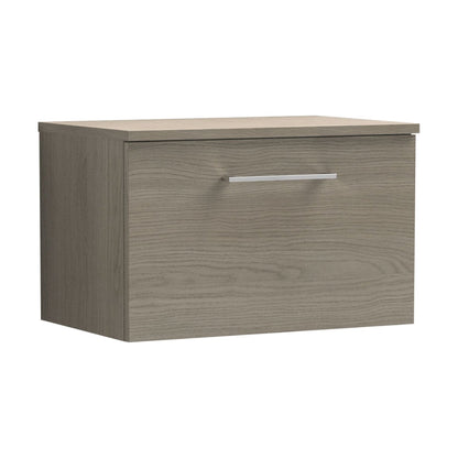 [BFLE2522W] Balterley Level 600mm Wall Hung 1 Drawer Vanity Unit with Worktop - Solace Oak Natural Wood-grain Finish - Cutout