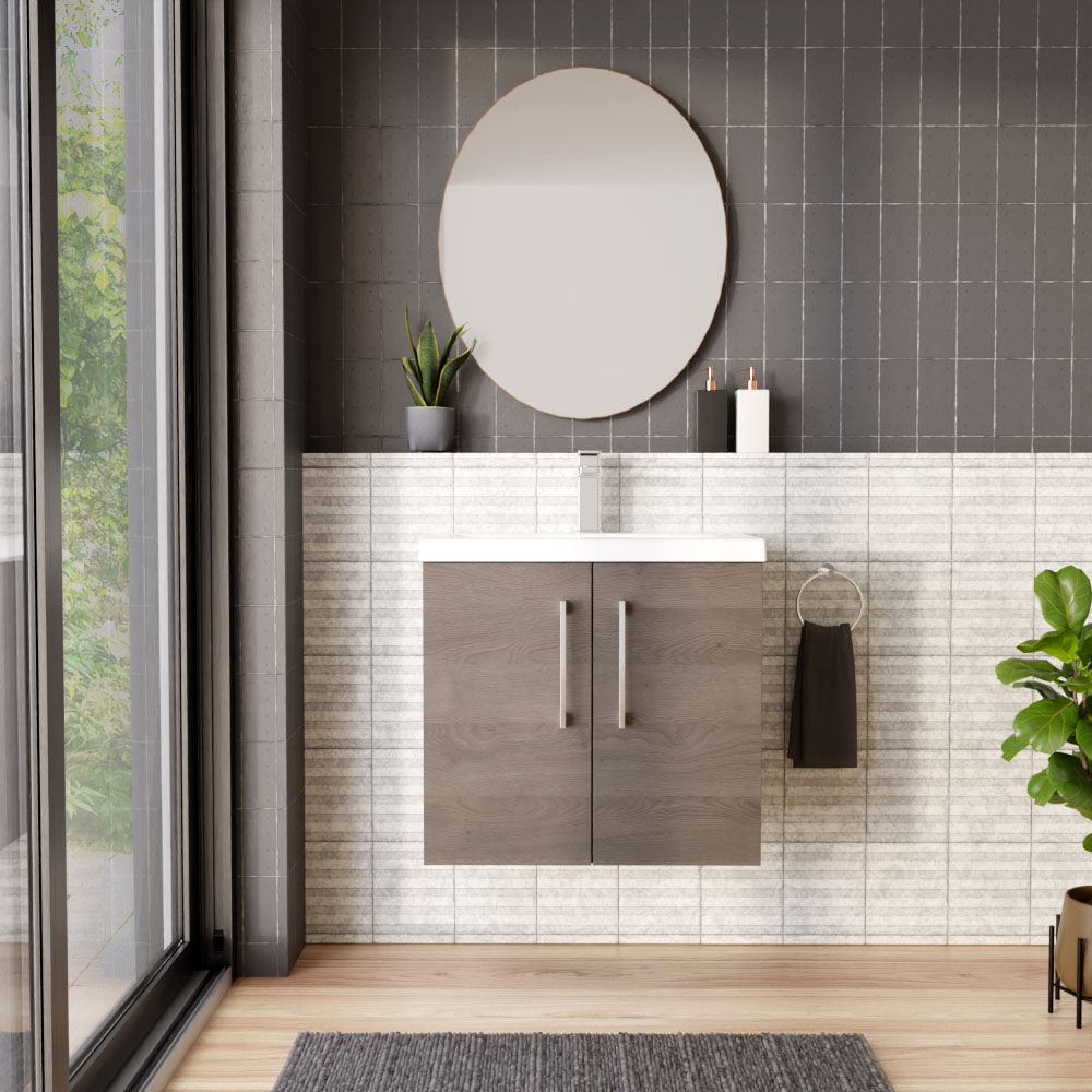 [BFLE2523A] Bramshall Contemporary 2 Door Wall Hung Vanity Basin Unit with Mid-Edge Basin, Choice of Size and Colour - Lifestyle 1