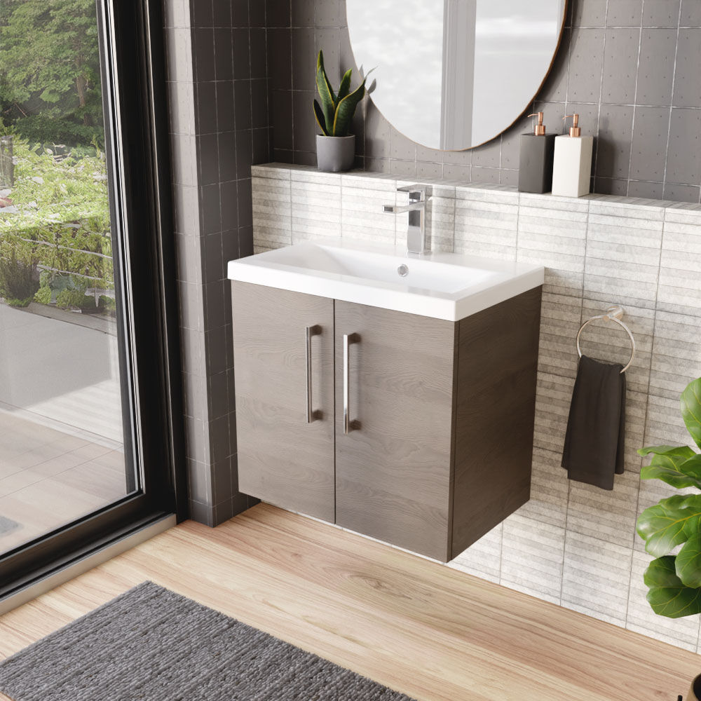 [BFLE2523A] Bramshall Contemporary 2 Door Wall Hung Vanity Basin Unit with Mid-Edge Basin, Choice of Size and Colour - Lifestyle 3